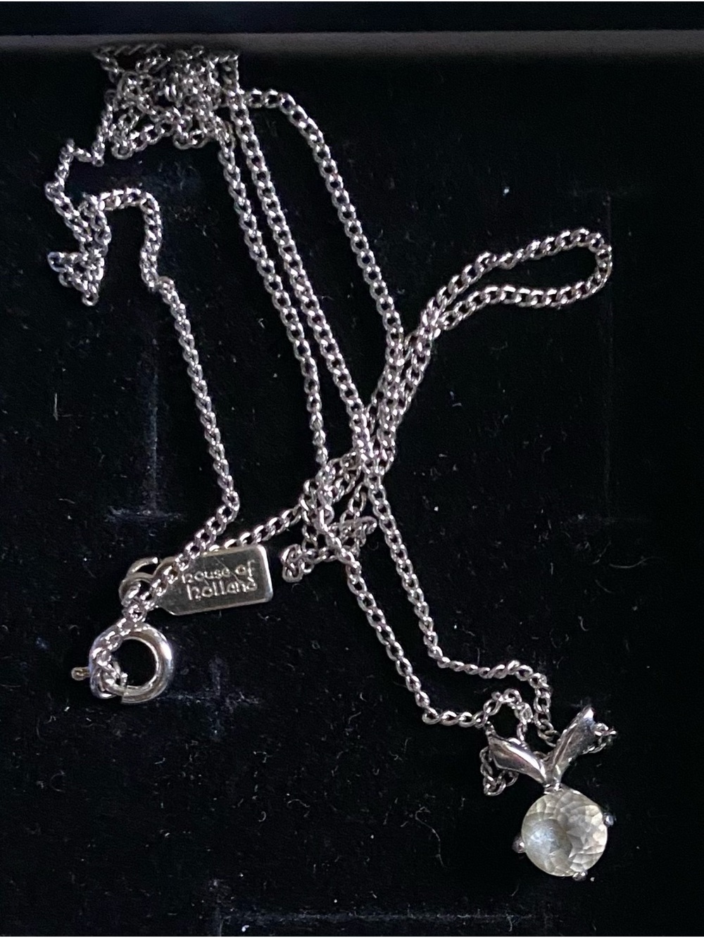 House of Holland Silver Necklace with Clear Round Stone